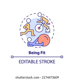 Being fit concept icon. Basic life skill abstract idea thin line illustration. Regular exercise routine. Weight loss. Isolated outline drawing. Editable stroke. Arial, Myriad Pro-Bold fonts used