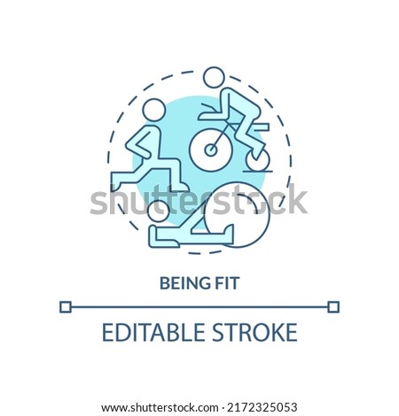 Being fit turquoise concept icon. Basic life skill abstract idea thin line illustration. Regular exercise routine. Isolated outline drawing. Editable stroke. Arial, Myriad Pro-Bold fonts used