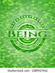 Being green emblem with mosaic background. Vector Illustration. Detailed.