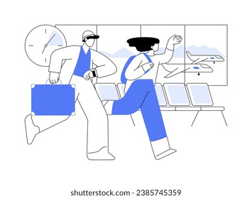 Being late for the flight isolated cartoon vector illustrations. Couple arriving late for landing a plane at the airport, people lifestyle, vacation problems, look at the watch vector cartoon.