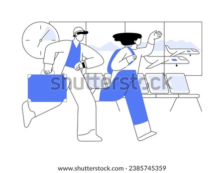 Being late for the flight isolated cartoon vector illustrations. Couple arriving late for landing a plane at the airport, people lifestyle, vacation problems, look at the watch vector cartoon.