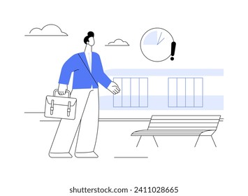 Being late for a train abstract concept vector illustration. Frustrated man takes his head while standing on the platform, urban transportation, being late for public transport abstract metaphor.