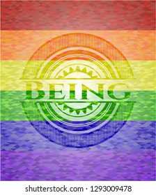 Being on mosaic background with the colors of the LGBT flag