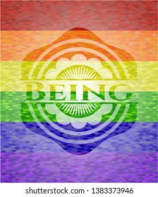 Being on mosaic background with the colors of the LGBT flag