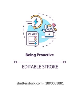 Being proactive concept icon. Tips to ease SAD idea thin line illustration. Taking responsibility for life and actions. Procrastination. Vector isolated outline RGB color drawing. Editable stroke