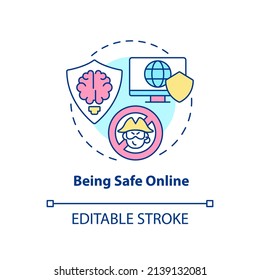 Being Safe Online Concept Icon. Personal Data Protection. Digital Skills Abstract Idea Thin Line Illustration. Isolated Outline Drawing. Editable Stroke. Arial, Myriad Pro-Bold Fonts Used