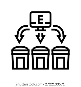 Clasificación Reciclaje Línea de contaminación de desechos electrónicos Icono de Vector. Clasificación Reciclaje de residuos electrónicos Icono de contaminación. Contorno aislado Ilustración negra