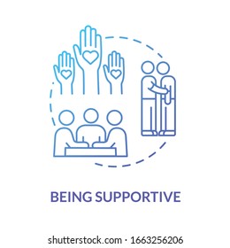 Being supportive concept icon. Helping and caring about friends troubles. Depressed mate comforting and encourage idea thin line illustration. Vector isolated outline RGB color drawing