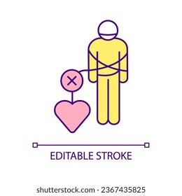 Being trapped by burden of love RGB color icon. Reduce relationship anxiety. Clear emotional baggage. Isolated vector illustration. Simple filled line drawing. Editable stroke. Arial font used