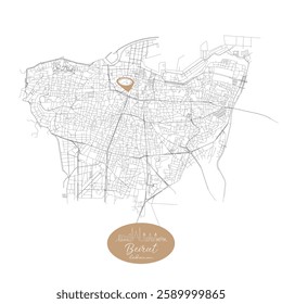 Beirut capital city of Lebanon ,Urban Streets Roads Map with city center location pin, illustration vector element image 