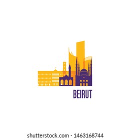 Beirut city emblem. Colorful buildings. Vector illustration.