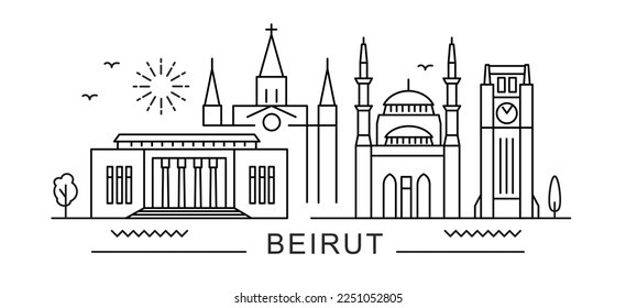 Vista de línea de la ciudad de Beirut. Diseño mínimo de impresión de afiches.