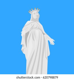 Beirut City skyline silhouette. Flat lebanese tourism icon banner, postcard. Lebanon travel concept. Cityscape with landmarks architecture. Goddess, god mother.