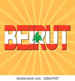 Beirut flag text with sunburst vector illustration