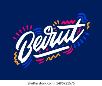 Beirut handwritten city name.Modern Calligraphy Hand Lettering for Printing,background ,logo, for posters, invitations, cards, etc. Typography vector.