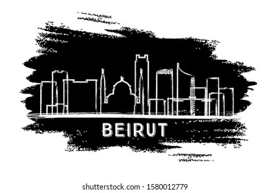 Beirut Lebanon City Skyline Silhouette. Hand Drawn Sketch. Vector Illustration. Business Travel and Tourism Concept with Historic Architecture. Beirut Cityscape with Landmarks.