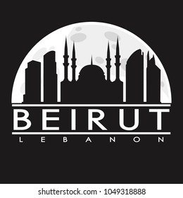 Beirut Lebanon Full Moon Night Skyline Silhouette Design City Vector Art.