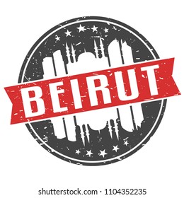 Beirut Lebanon Round Travel Stamp Icon Skyline City Design Seal Badge Illustration.