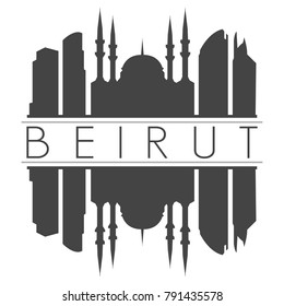 Beirut Lebanon Skyline Vector Art Mirror Silhouette Emblematic Buildings