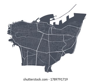 Beirut map. Detailed vector map of Beirut city administrative area. Dark poster with streets on white background.