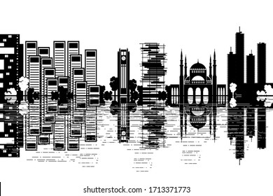 Beirut Skyline - black and white vector illustration