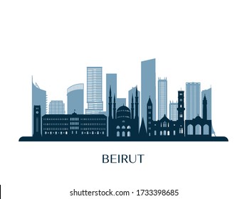 Beirut skyline, monochrome silhouette. Vector illustration.