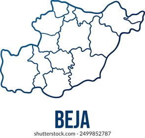 Beja district with municipalities map. Abstract smooth blue gradient linear vector 