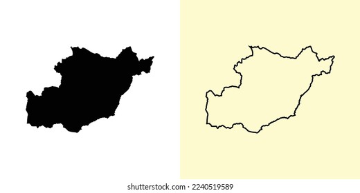 Beja map, Portugal, Europe. Filled and outline map designs. Vector illustration