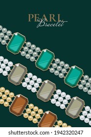 Bejeweled bracelet of pearls on dark background. Jewellery concept. Decorative element for invitations, banners, cards. Vector illustration EPS10