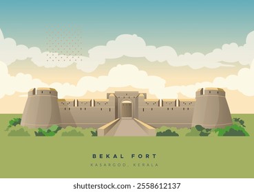 Bekal Fort - built by Shivappa Nayaka of Keladi near Kasargod, Kerala - Stock Image as EPS 10 File