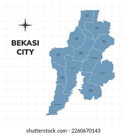 Bekasi city map illustration. Map of cities in Indonesia