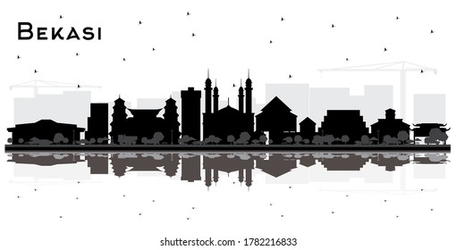 Bekasi Indonesia City Skyline Silhouette with Black Buildings and Reflections Isolated on White. Vector Illustration. Tourism Concept with Historic Architecture. Bekasi Cityscape with Landmarks.