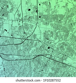 Bekasi, Jakarta Raya, Indonesia (IDN) - Urban vector city map with parks, rail and roads, highways, minimalist town plan design poster, city center, downtown, transit network, gradient blueprint