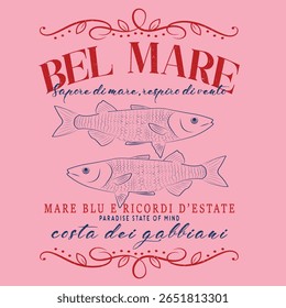 Bel mare sardines frame vector graphic tee print summer vibe hand draw tin box seafood fish vector sardines tunna tuna lemon abstract brush slogan plate fresh market 