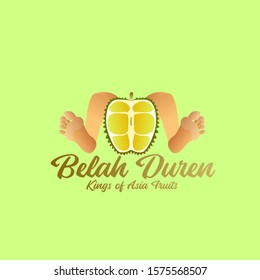 belah duren is mean delicious durian fruit logo icon vector illustration for food and agriculture company 