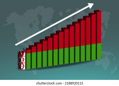 Belarus 3D bar chart graph vector, upward rising arrow on data, country statistics concept, Belarus country flag on 3D bar graph, increasing values, news banner idea