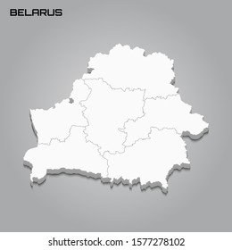 Belarus 3d map with borders of regions. Vector illustration