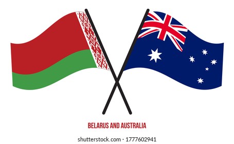Belarus and Australia Flags Crossed And Waving Flat Style. Official Proportion. Correct Colors.
