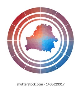 Belarus badge. Bright gradient logo of country in low poly style. Multicolored Belarus rounded sign with map in geometric style for your infographics.