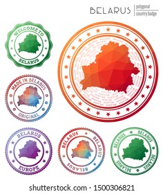 Belarus badge. Colorful polygonal country symbol. Multicolored geometric Belarus logos set. Vector illustration.