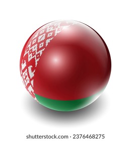 Belarus (BLR) Belarusian Nation Flag 2.5D Isometric View, Glossy Sphere Design, Flag Symbol Icon, Button Presentation Element Template Isolated on White Background