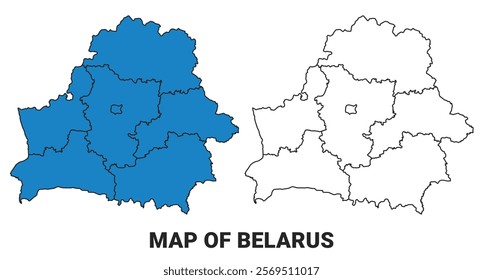 Belarus Blue detailed map border regions outline vector set