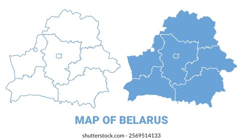 Belarus Blue map flat regions border outline vector illustration