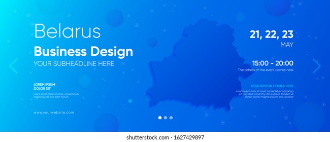Belarus business design template with its own map and various design elements on the blue gradient background for web.
