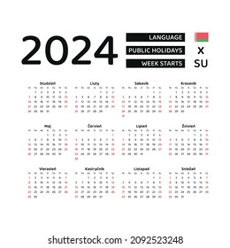 Belarus Calendar 2024. Week starts from Sunday. Vector graphic design. Belarusian language.