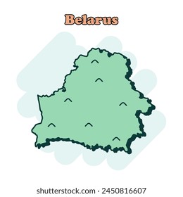 Belarus cartoon colored map icon in comic style. Country sign illustration pictogram. Nation geography splash business concept.