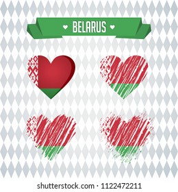 Belarus. Collection of four vector hearts with flag. Heart silhouette