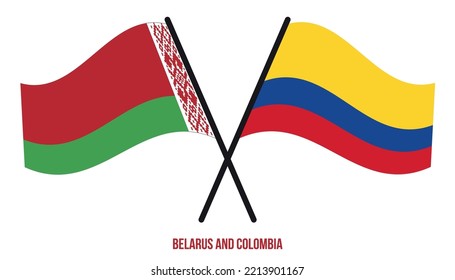 Belarus and Colombia Flags Crossed And Waving Flat Style. Official Proportion. Correct Colors.