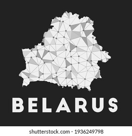 Belarus - communication network map of the country. Belarus trendy geometric design on dark background. Technology, internet, network, telecommunication concept. Vector illustration.