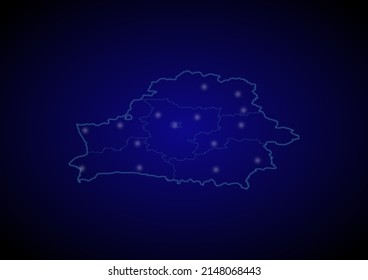 Belarus Concept Vector Map With Glowing Cities, Map Of Belarus Suitable For Technology,innovation Or Internet Concepts.